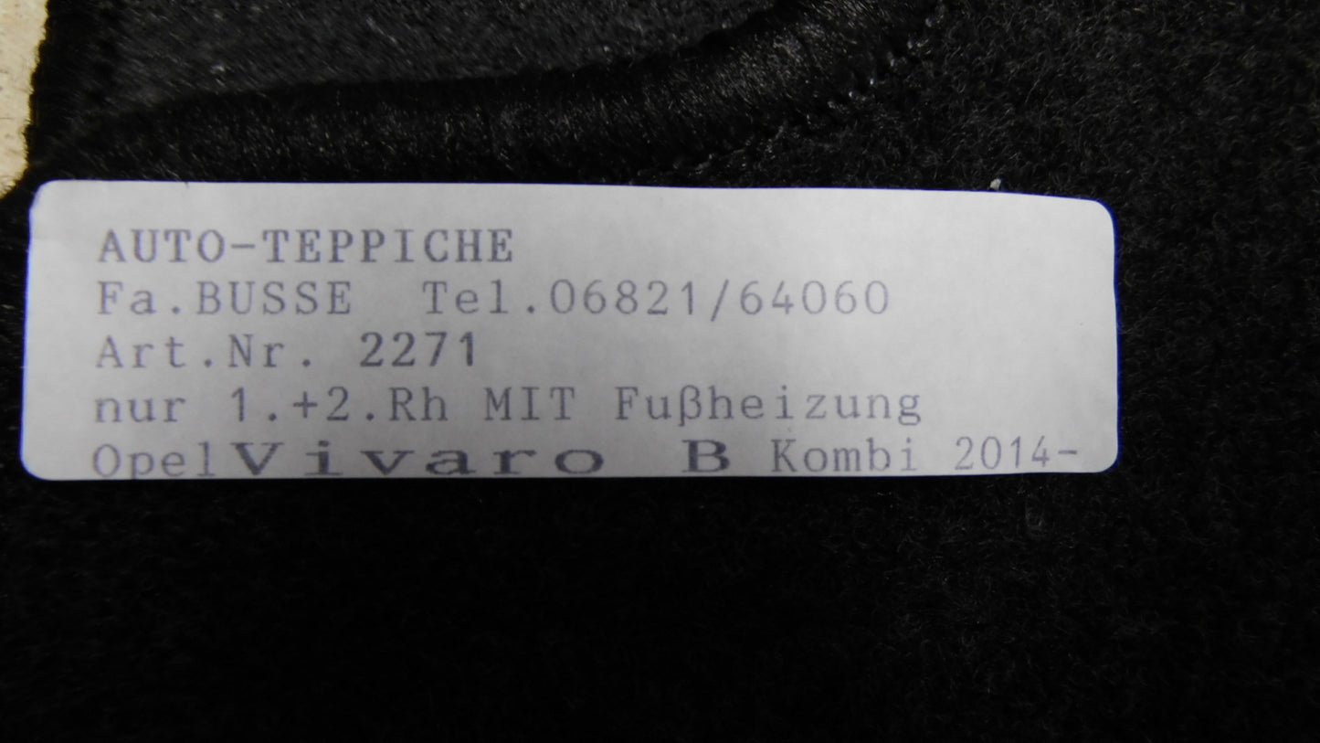 Auto Teppiche Fußmatten 2271 Opel Vivaro B 1. und 2. Reihe mit Fußheizung ab 2014