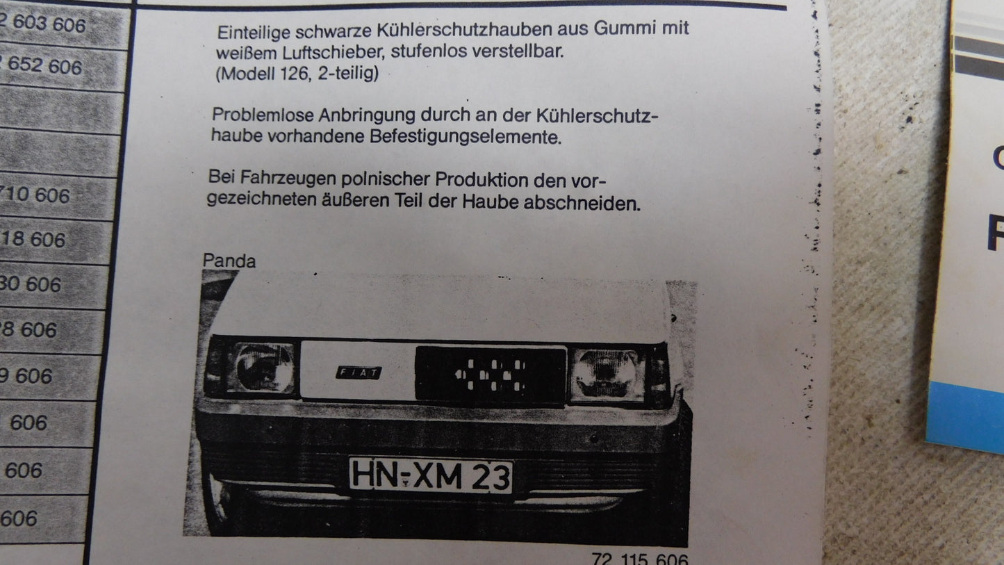 Kühlerabdeckung 46220100 Art. 2705 Fiat Panda 750 - 1000 ab 1986 Kunstoffgrill