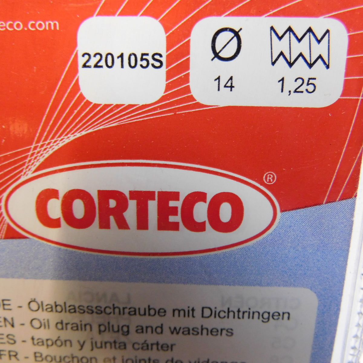 Ölablassschraube M 14 x 1,25 x 12,5 Schlüsselweite 21 mit Dichtring 220105S Corteco Fiat Citroen Ford Lancia Peugeot