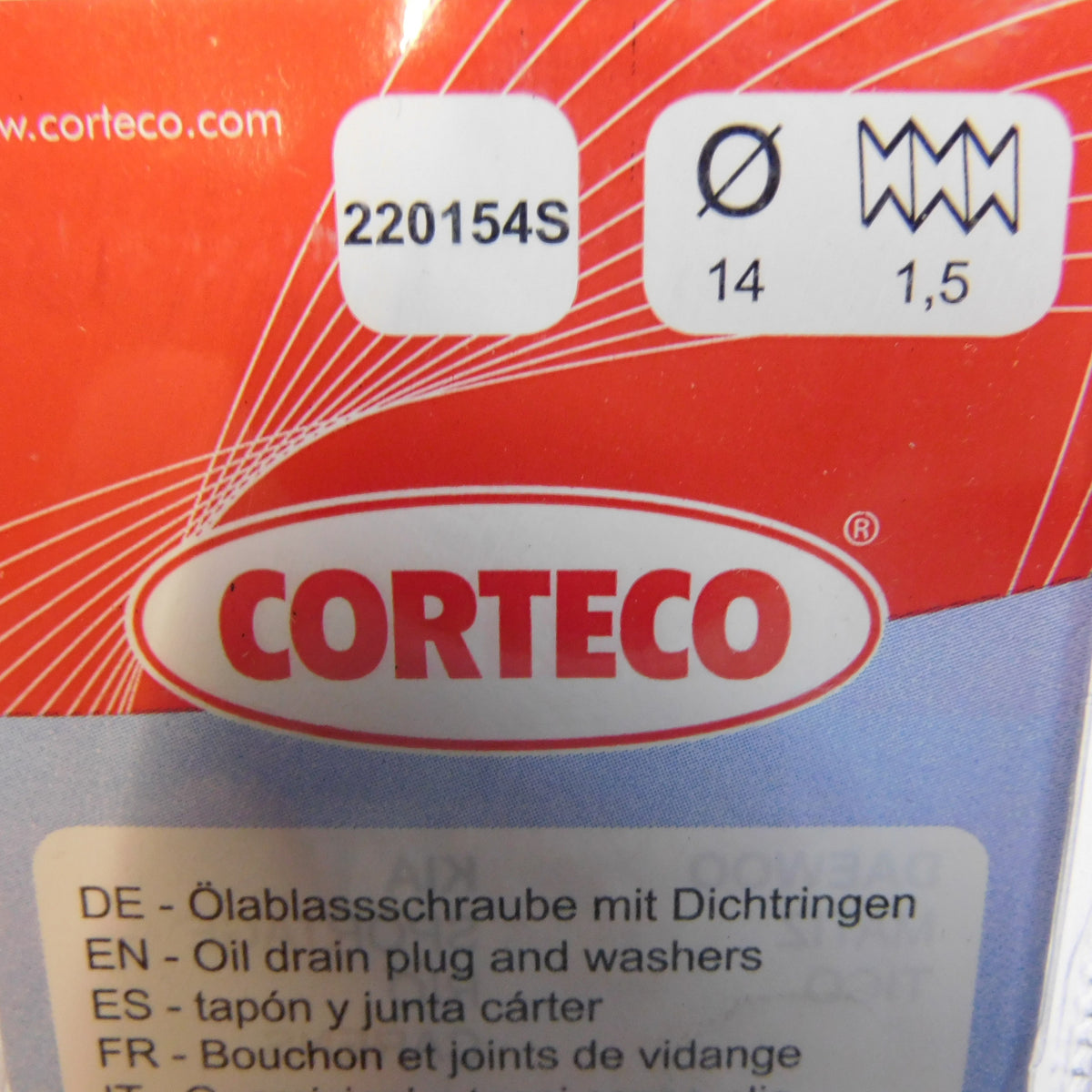 Ölablassschraube M 14 x 1,5 x 11 mit Dichtring 220154S Corteco Kia Honda Hyundai Rover Mitsubishi Daewoo