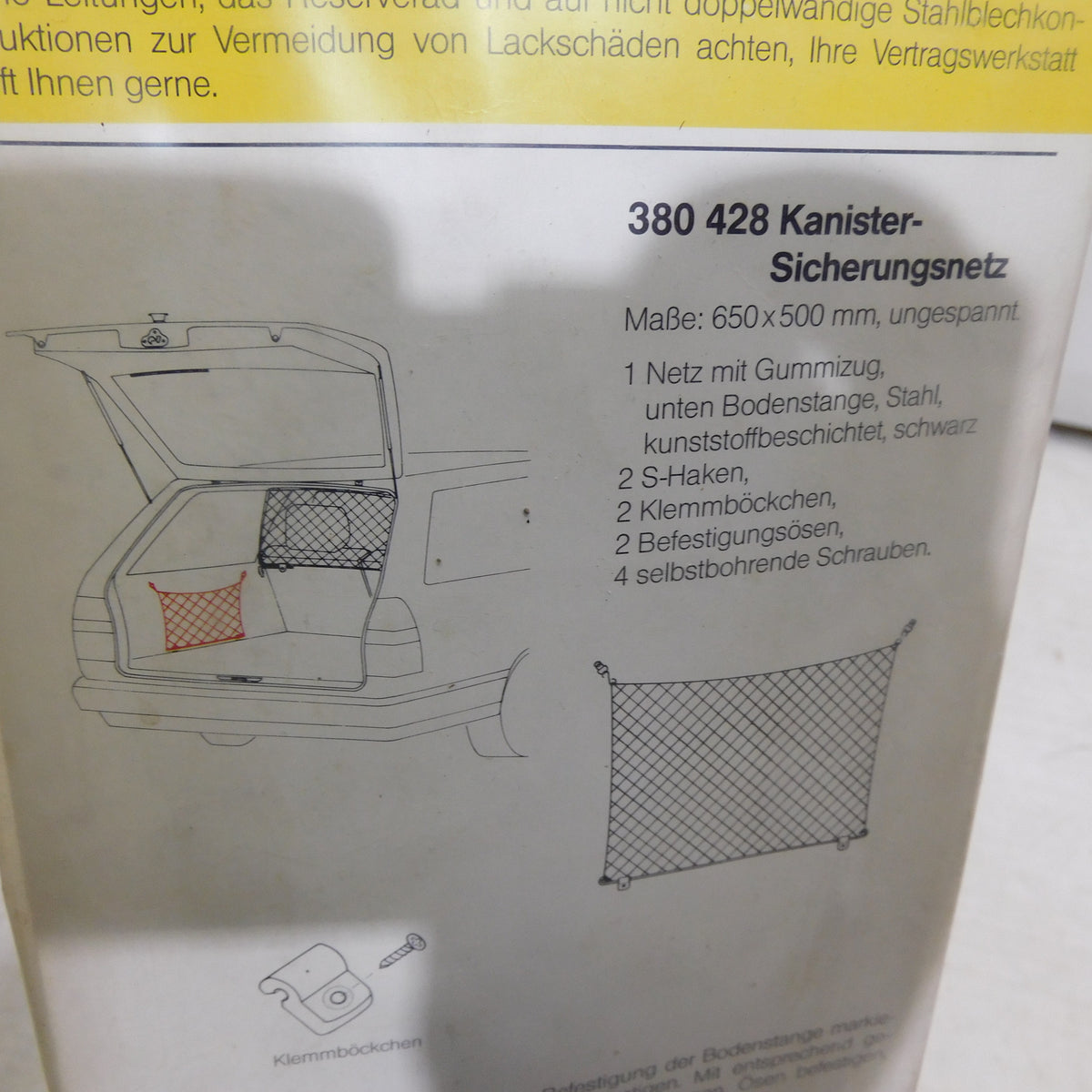 Kanister Sicherungsnetz 650 x 500 mm 380 428 Gabel Autonova Oldtimer Universal