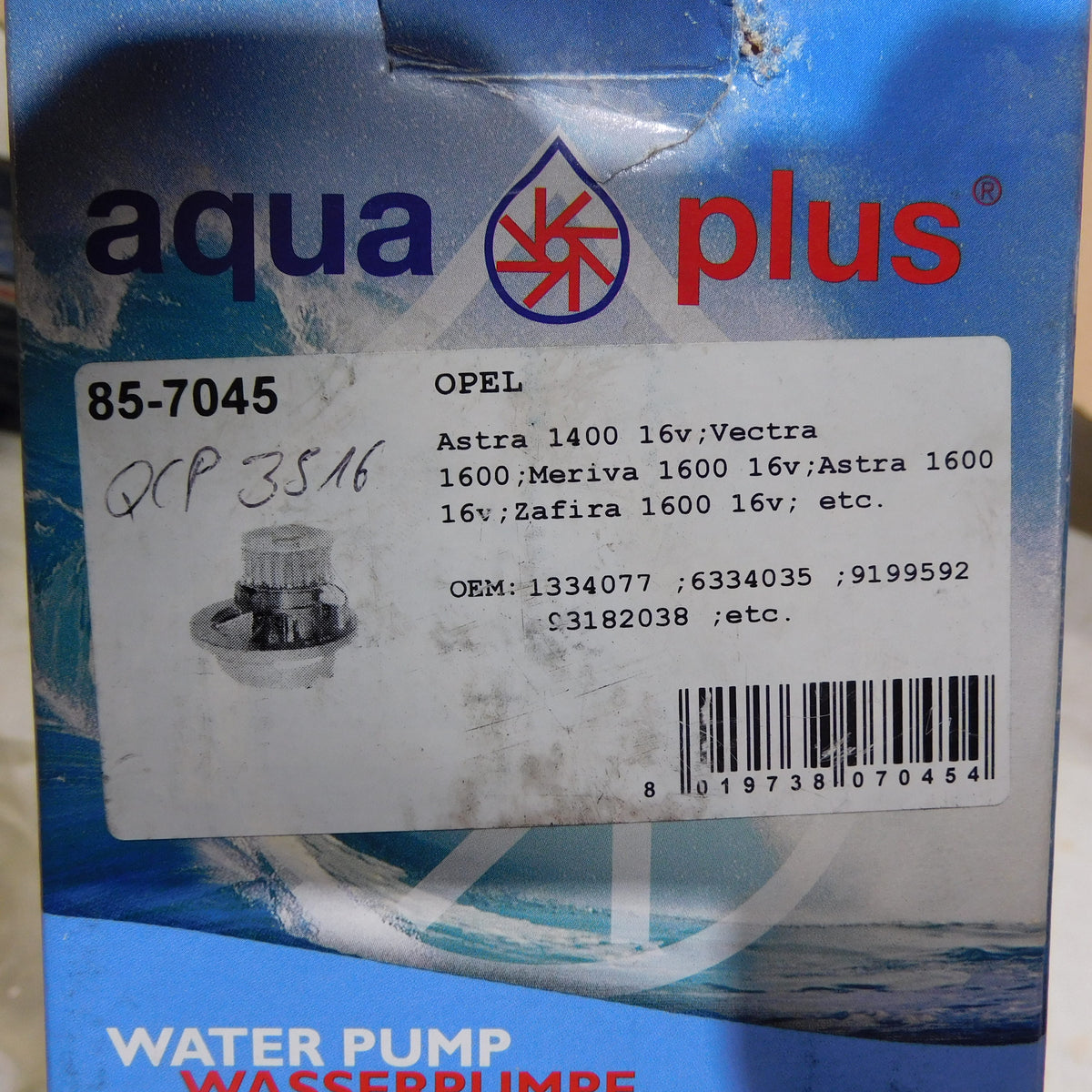 Wasserpumpe Pumpe mit Dichtung 85-7045 Aquaplus Opel Astra Vectra Meriva Zafira Combo