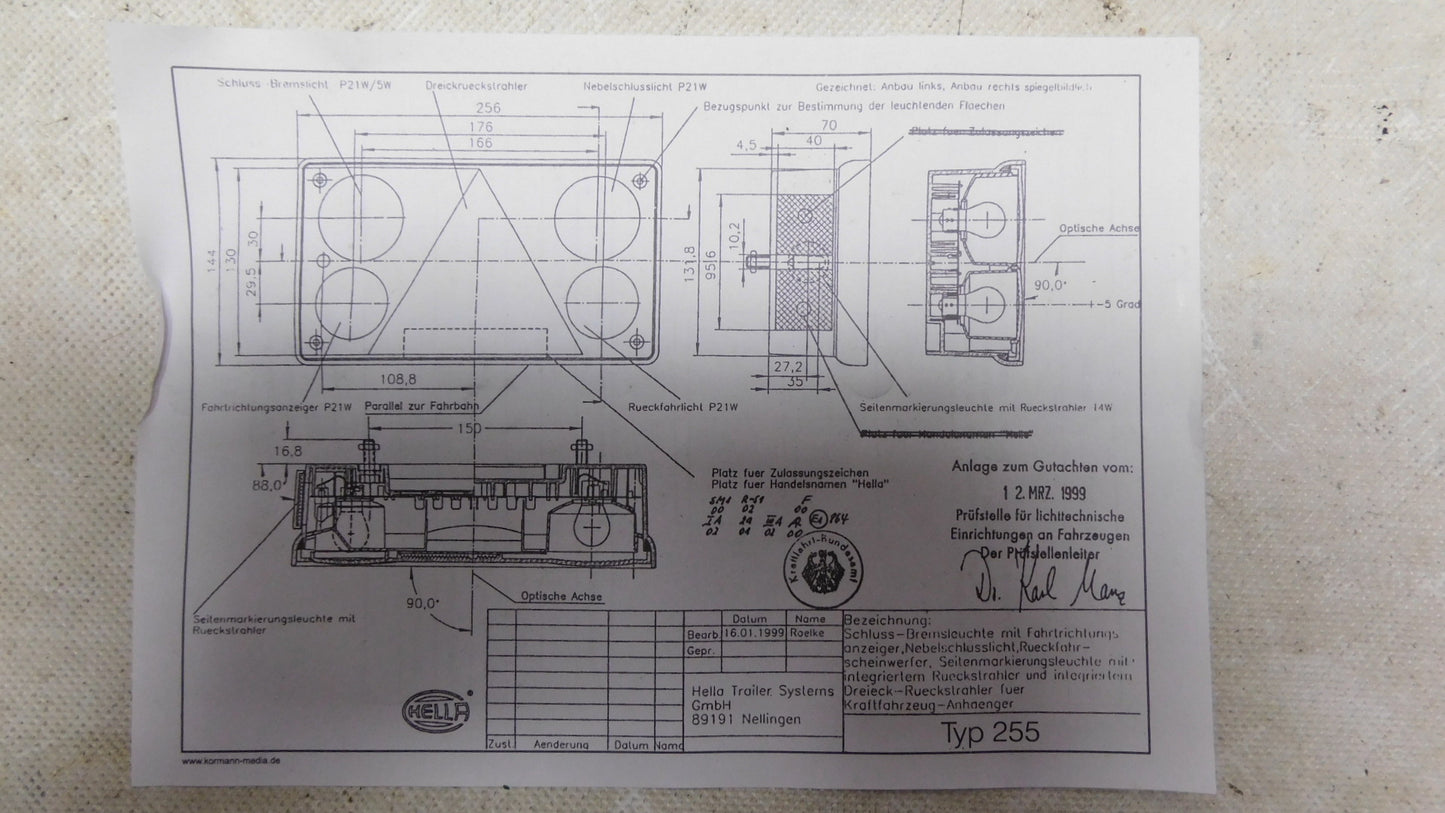 Heckleuchte links mehrfarbig für Anhänger 2VP340400151 HELLA Kögel DAF Liebherr Krone