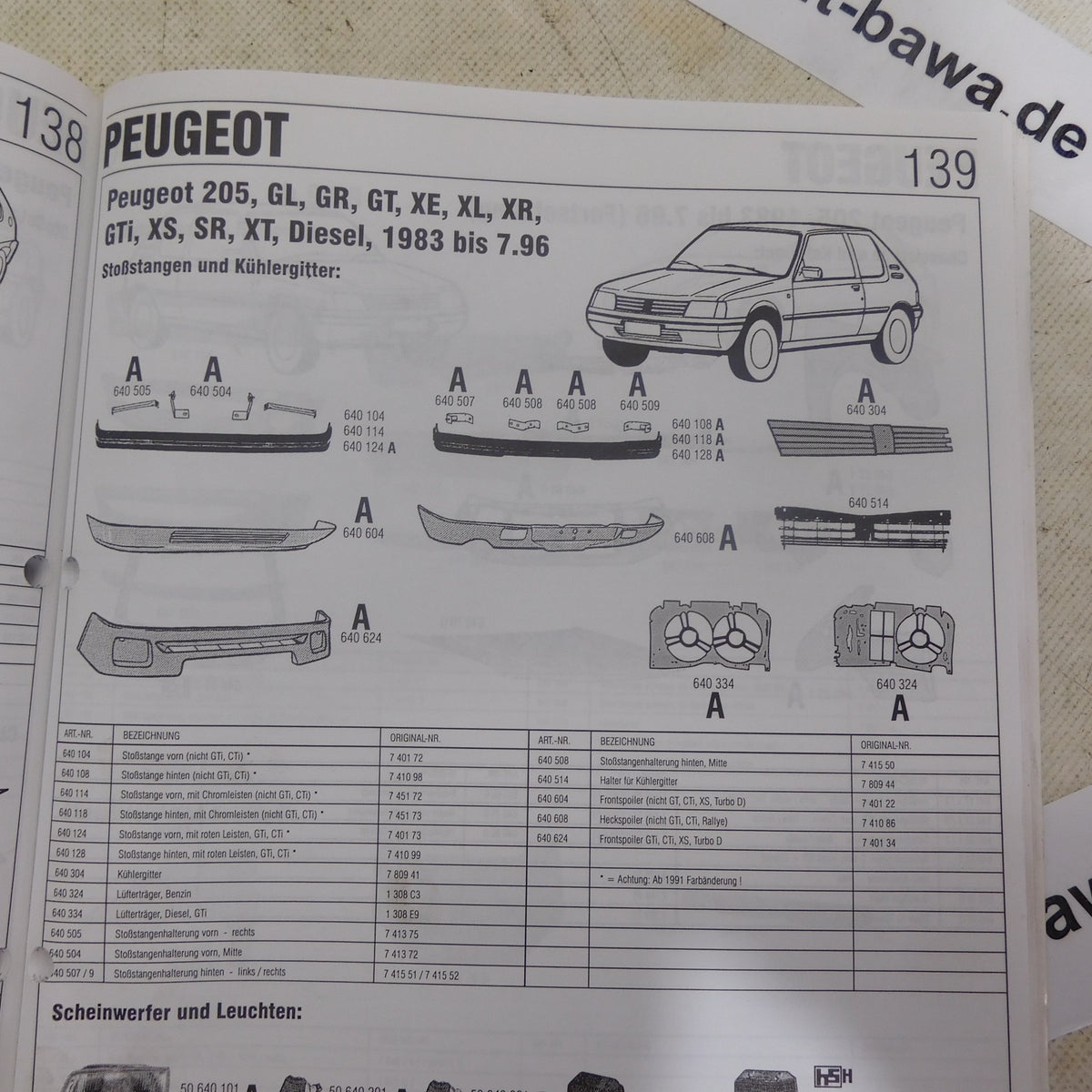 Stoßstange hinten mit roter Leiste grau schwarz 640128 Peugeot 205 GTI CTI