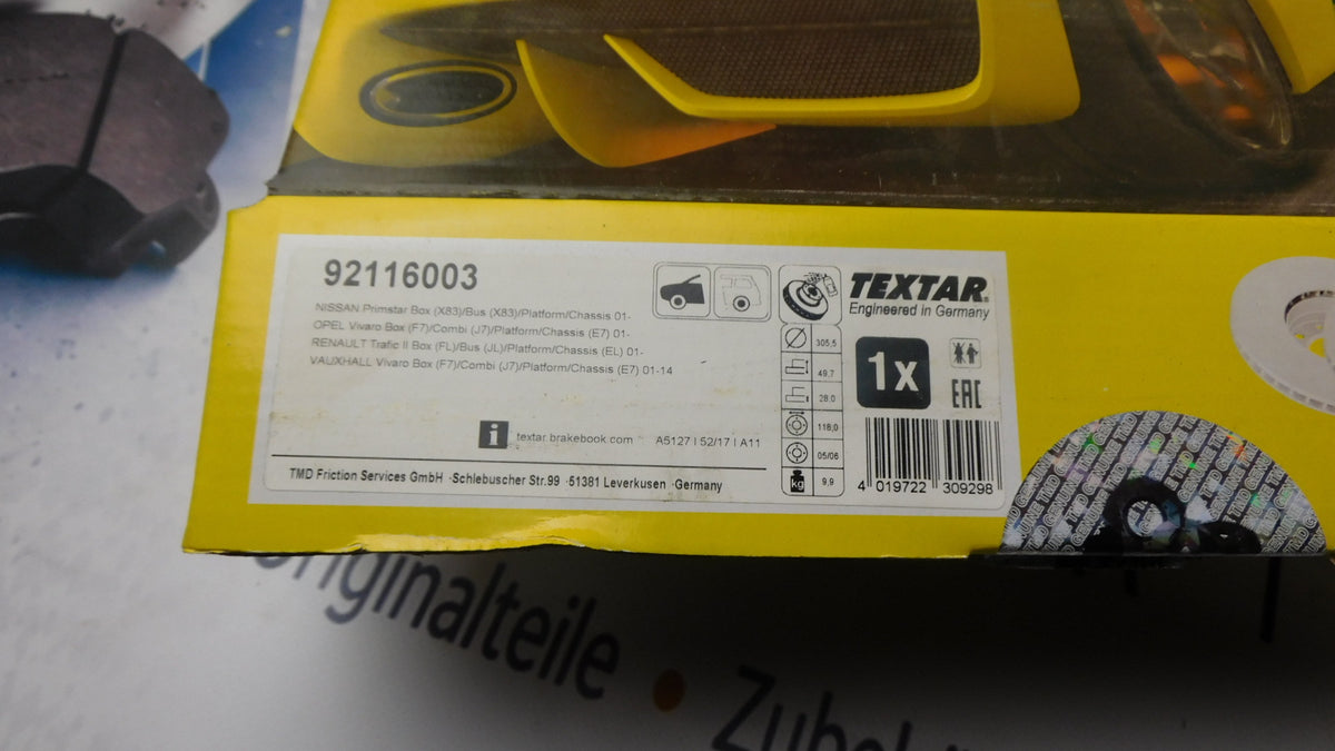Bremsscheibe Vorderachse Stückpreis! 92116003 Textar Nissan Primastar