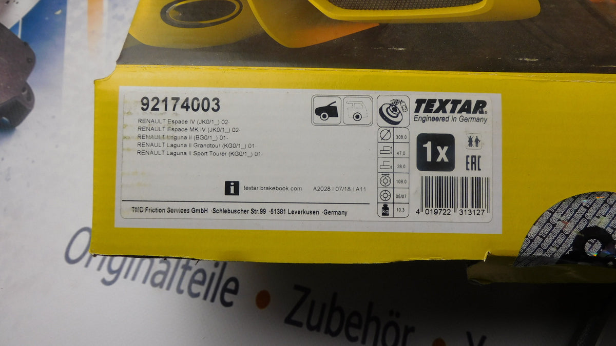 Bremsscheibe Vorderachse Stückpreis! 92174003 Textar Renault Laguna