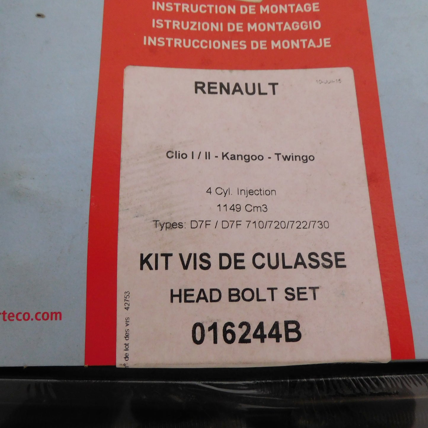 Zylinderkopfschraubensatz 016244B Corteco Renault Clio Twingo Kangoo